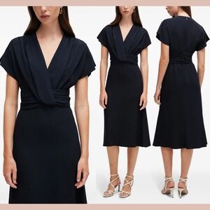 NEW $595 Boss [ 2 US‎ ] Debasa Drape Front Midi Dress Sky Captain Blue #J2003